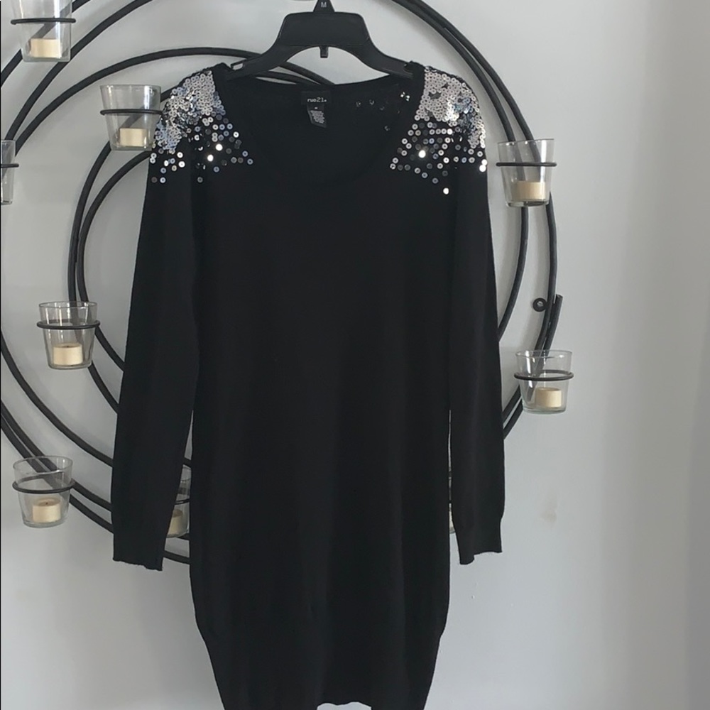 Black sweater dress with sequins size M EUC